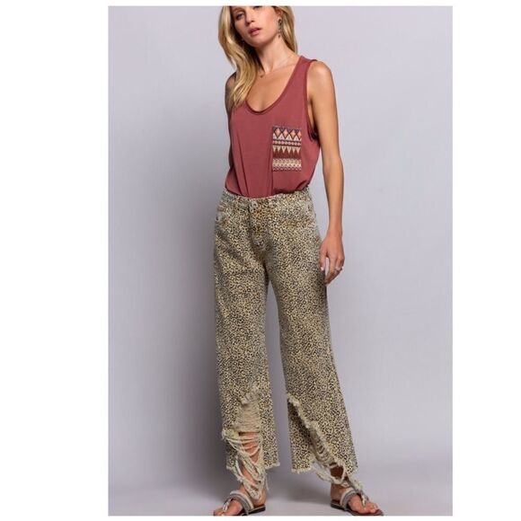 Pol 5 pockets, distressed leopard print jeans - Picture 6 of 14